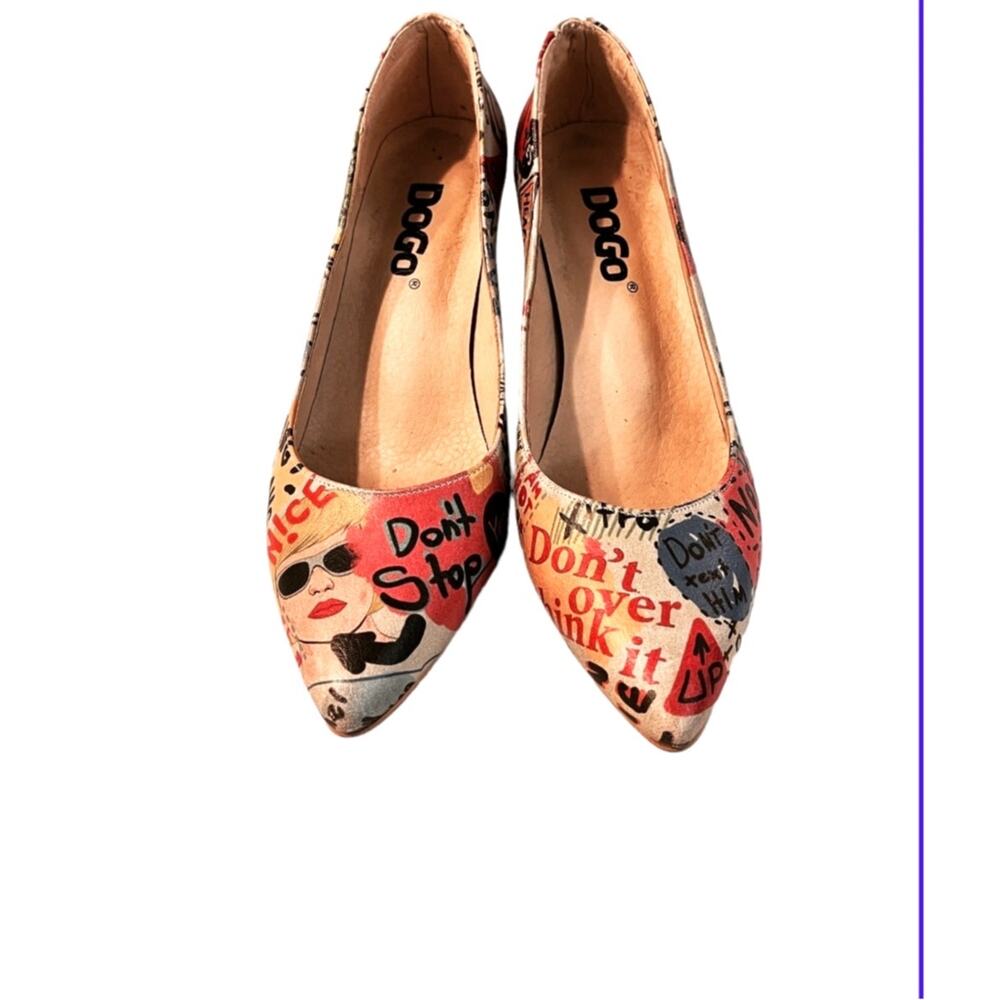 DOGO Vegan High Heel Shoes Cartoon And Slogans Print Women's Size 7